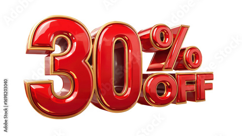 30% Off Sale Red and Gold 3D Rendered Discount Sign