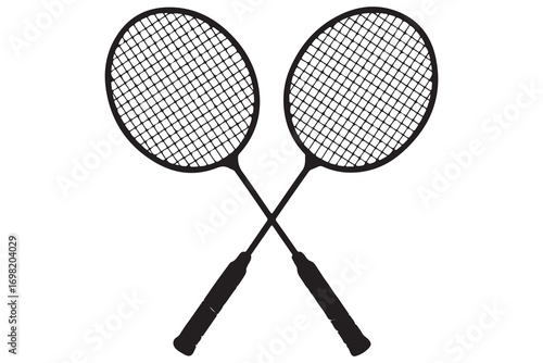 Badminton racket and tennis racket silhouettes sports equipment outline vector illustration

