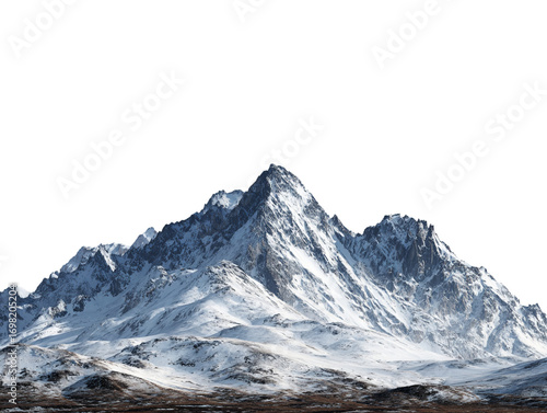  Mountain Peaks Covered in Snow, Wide Panoramic View, White Background PNG