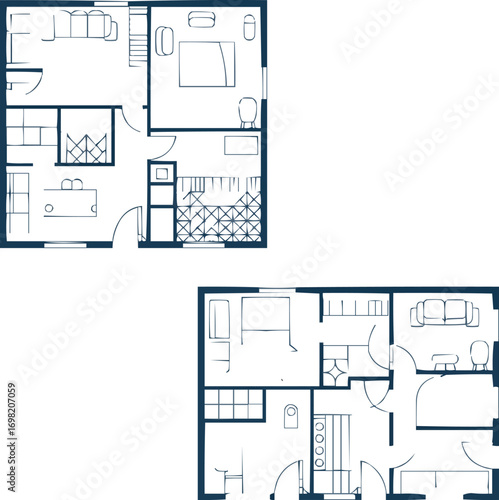 Modern Apartment Floor Plan Outline Icons Set – Furniture & Room ElementsModern Apartment Floor Plan Outline Icons Set  Furniture & Room Elements