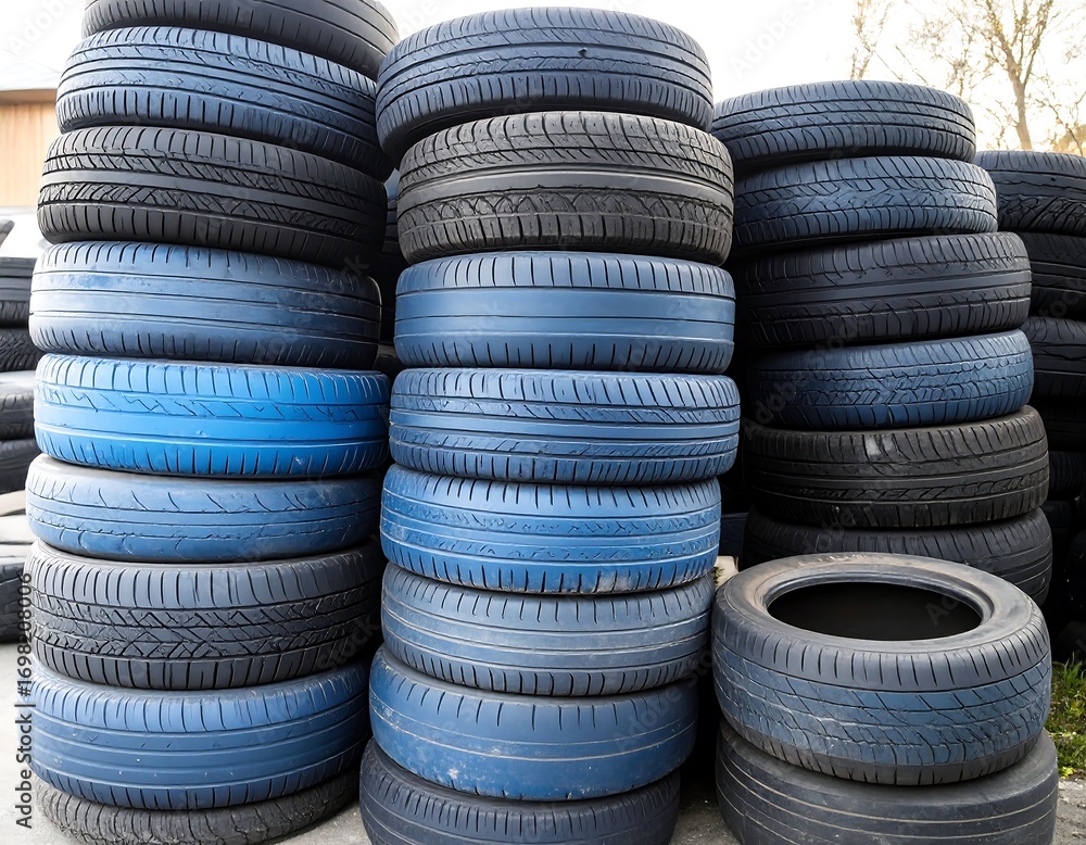 Obraz premium Stacked tires, various colors