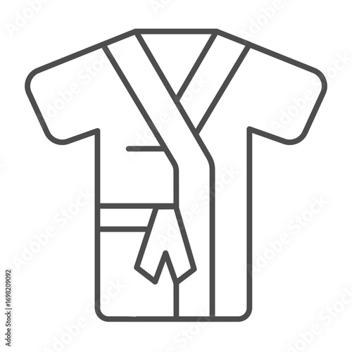 Bathrobe cloth thin line icon, spa massage concept. Vector graphics. Shower clothes, bath time sign on white background, outline style icon for mobile or web design.