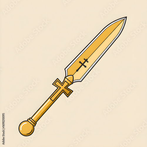 Golden Stylized Sword with Cross Design