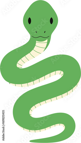 Minimalist Flat Green Snake Reptile Wildlife Cartoon Graphic Element