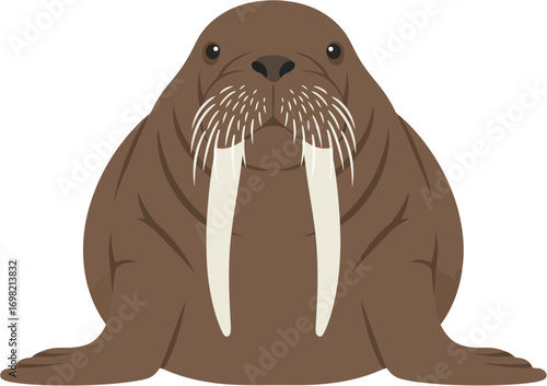 Flat Style Detailed Walrus Face Illustration Mammal Aquatic Animal