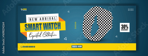 Modern orange smartwatch displaying digital information on a teal background with graphic elements
