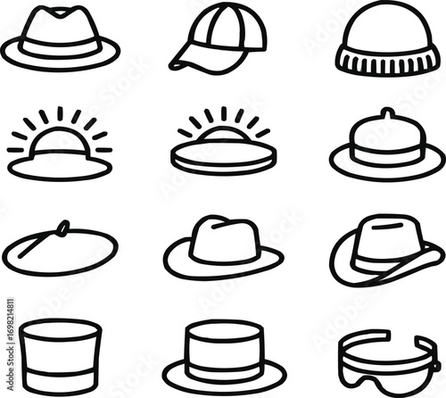 Classic Hat Silhouette Outline Icons Set – Everyday Styles
