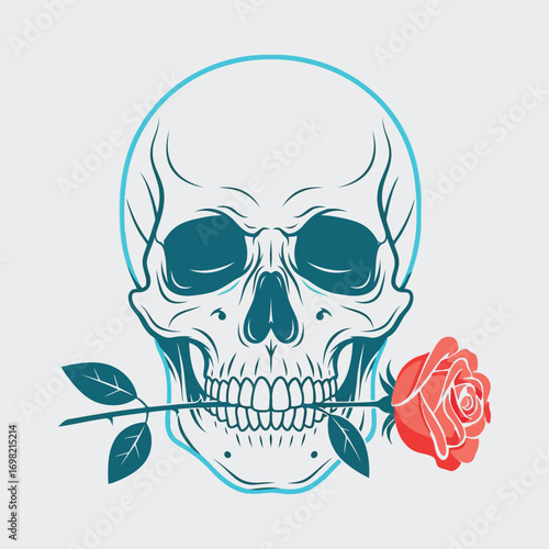 Skull with rose in mouth gothic art artistic design tattoo style graphic element vector