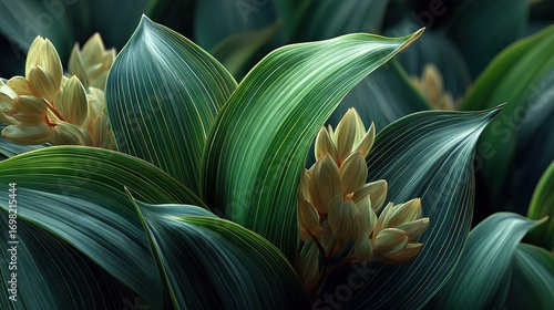 Wallpaper Mural   Close-up of lush green foliage with yellow flowers scattered among the leaves and a solitary yellow flower at the center Torontodigital.ca