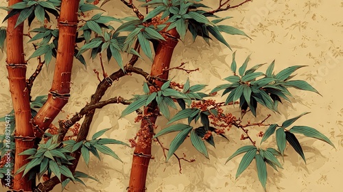  Bamboo Tree Wall Art with Top Plant