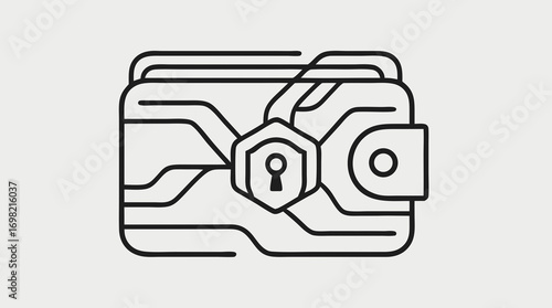 Secure Digital Wallet: A minimalist illustration showcasing a digital wallet, integrated with blockchain technology, symbolizing secure financial transactions and the future of money management.