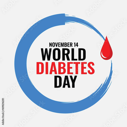 World diabetes day november 14th awareness campaign blood drop symbol blue circle graphic vector