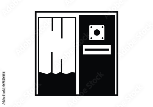 Vector art of black and white illustration of a photo booth
