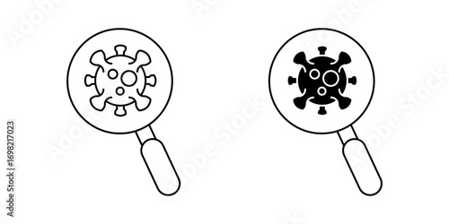 magnifying glass to see viruses icon white on background