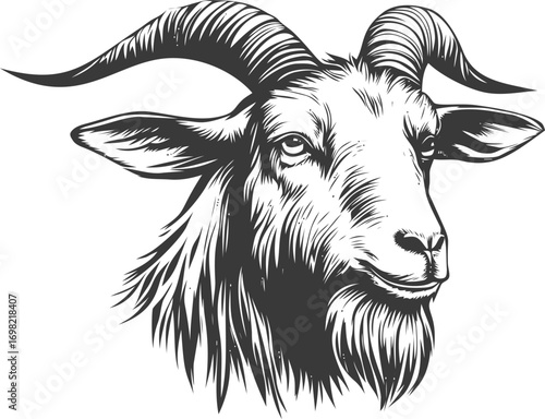 Goat vector sketch hand drawn line art in nature, goat head in black and white — stock vector