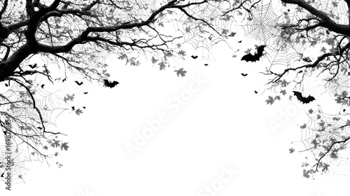 Simple bat and spider web clean frame, isolated on white background