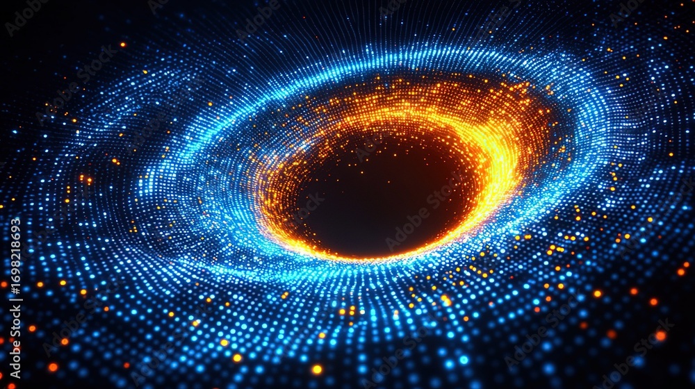 Fototapeta premium Digital Particle Vortex in Blue and Orange for Tech and Sci - Fi Backgrounds 