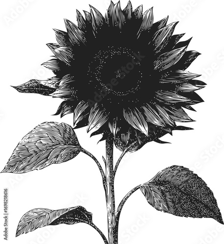 Sunflower vector sketch hand drawn line art in countryside, sunflower botanical engraving style black — stock vector