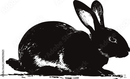Rabbit vector sketch hand drawn line art in nature, black and white rabbit silhouette — stock vector