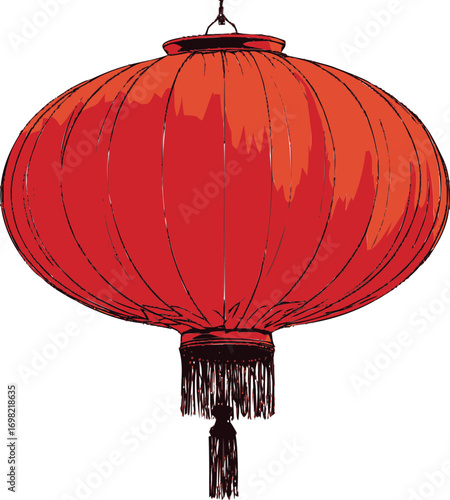 Traditional lantern vector sketch hand drawn line art on icon, traditional chinese red lantern in style — stock vector