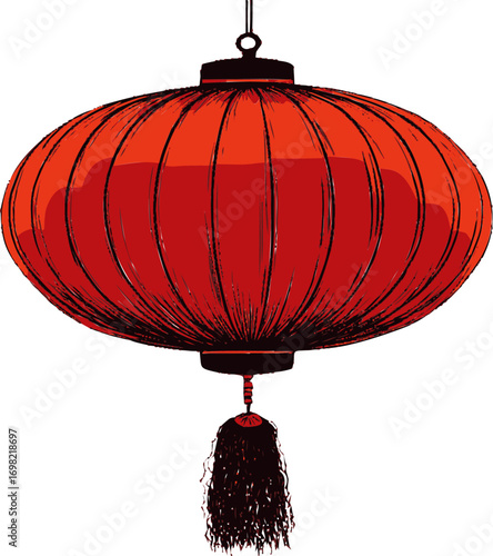 Chinese lantern vector sketch hand drawn line art in frame, chinese red lantern in style — stock vector