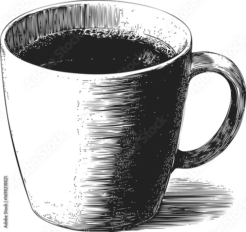 Retro vector sketch hand drawn line art in restaurant, vintage coffee cup with engraving style — stock vector
