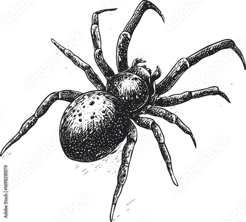 Spider vector sketch hand drawn in nature, vintage spider illustration in engraving style — stock vector