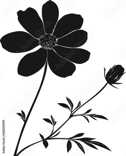 Wildflower vector hand drawn line art in nature, wildflower silhouette with large bloom — stock vector