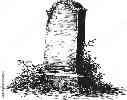 Tombstone vector sketch hand drawn in nature, engraving style — stock vector