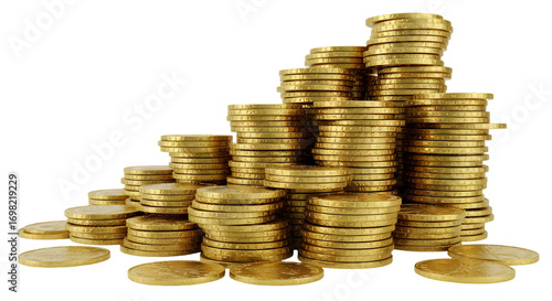 Wallpaper Mural Golden Stacks of Wealth: A towering array of gleaming golden coins signifies financial prosperity and investment success, symbolizing the potential for growth and stability. Torontodigital.ca