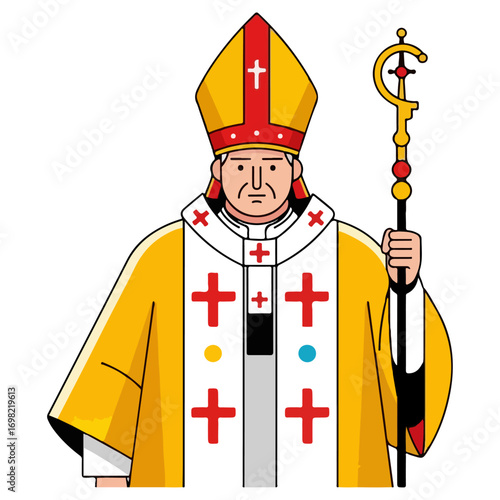 Catholic Bishop in Traditional Vestments Illustration.