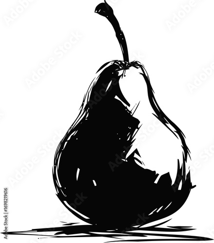 Pear vector sketch hand drawn in restaurant, black and white pear with bold — stock vector