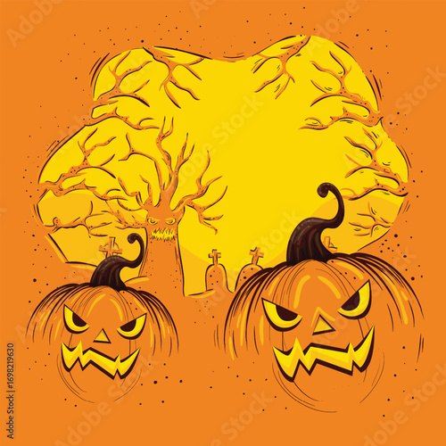  Horror mystery cartoon ghosts, pumpkin and bat. Monster characters, witch hat and candy render. Party pithy vector plasticine elements Art & Illustration