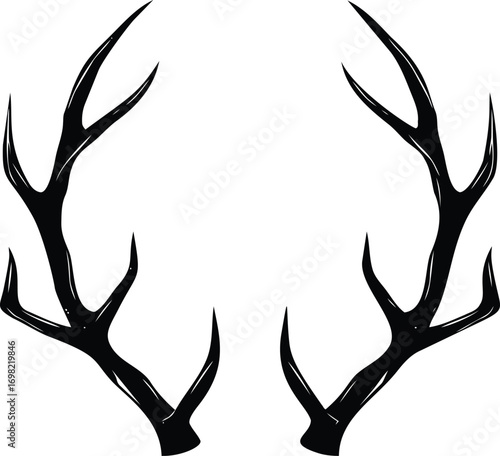 Deer vector sketch hand drawn line art in nature, deer antlers silhouette in bold black — stock vector