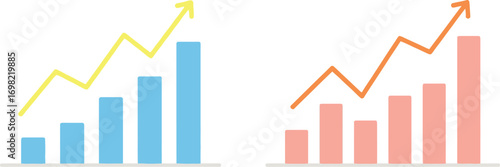 Two bar charts with upward trend lines showing growth and success