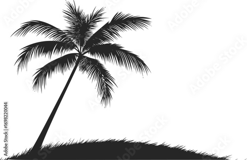 Palm vector hand drawn line art in nature, palm tree silhouette on hill — stock vector
