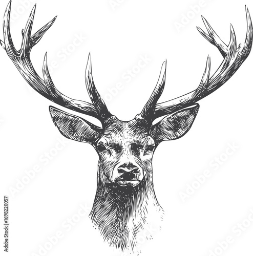 Deer vector sketch hand drawn in forest, deer head with antlers style — stock vector