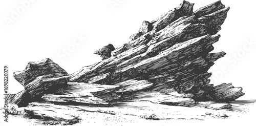 Landscape vector sketch hand drawn in landscape, rock formation in vintage engraving style — stock vector