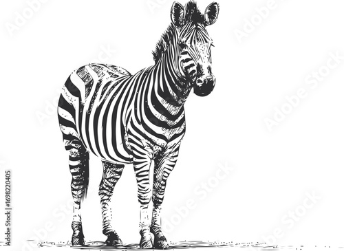 Zebra vector sketch hand drawn in nature, zebra standing detailed black and white — stock vector