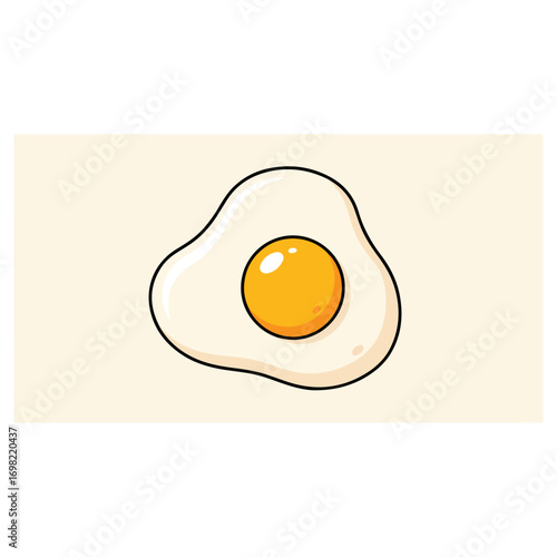 Cartoon Fried Egg Illustration on Cream Background.