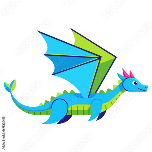 Blue dragon flying with wings in the sky.