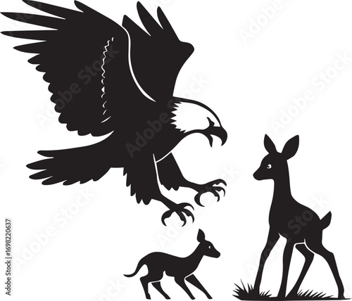 Silhouette of Guardian of the Grasslands Deer vs Eagle Silhouette Scene
