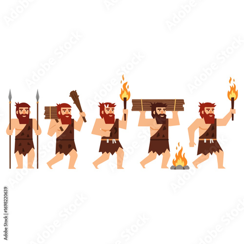 Caveman characters in different poses and actions.