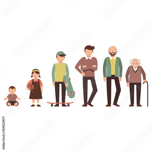 Human life stages from baby to elderly person.