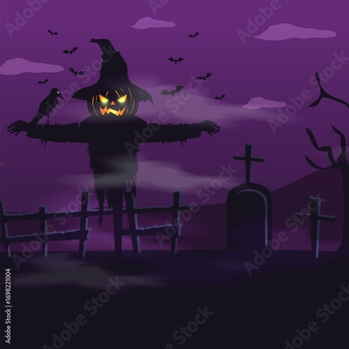  Horror mystery cartoon ghosts, pumpkin and bat. Monster characters, witch hat and candy render. Party pithy vector plasticine elements Art & Illustration