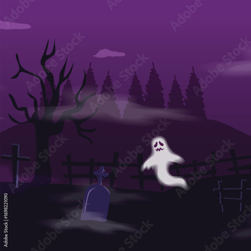  Horror mystery cartoon ghosts, pumpkin and bat. Monster characters, witch hat and candy render. Party pithy vector plasticine elements Art & Illustration