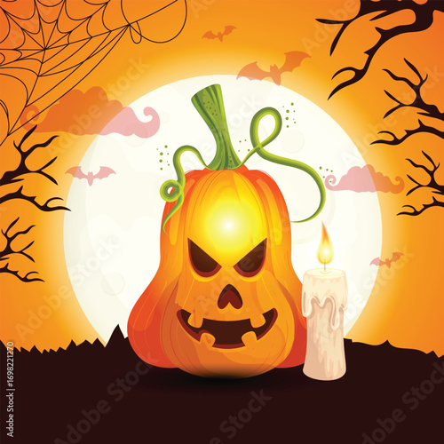  Horror mystery cartoon ghosts, pumpkin and bat. Monster characters, witch hat and candy render. Party pithy vector plasticine elements Art & Illustration