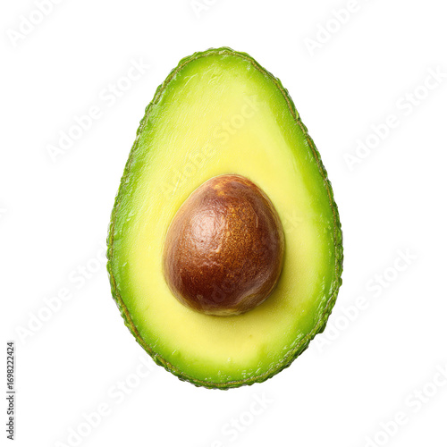 Close-up of a halved avocado, displaying the pit