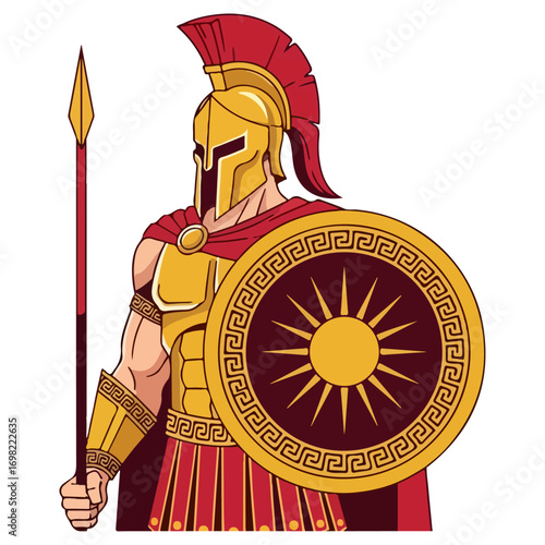 Spartan Warrior Illustration with Spear and Shield.