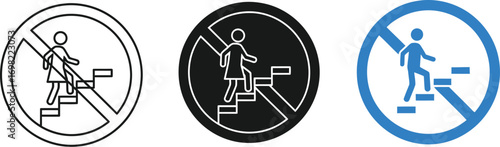 Prohibition sign for using stairs, indicating no entry or no walking on stairs